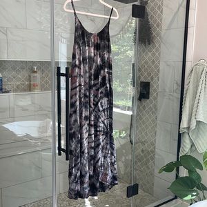 Boho Women’s Open Back Maxi Dress Tie Dye Pink & Black